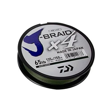 Daiwa JBraid X4 4 Strand Braided Line 65Lb 150Yd Filler Spool Dark Green JB4U65-150DG